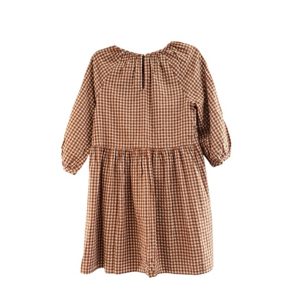 Casual Rust/Gray Crew Neck Raglan Sleeve Gingham Seersucker Sundress - Picture 5 of 10